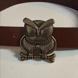 Chinese Laundry Brown Belt with Vintage Brass Owl Buckle 30in